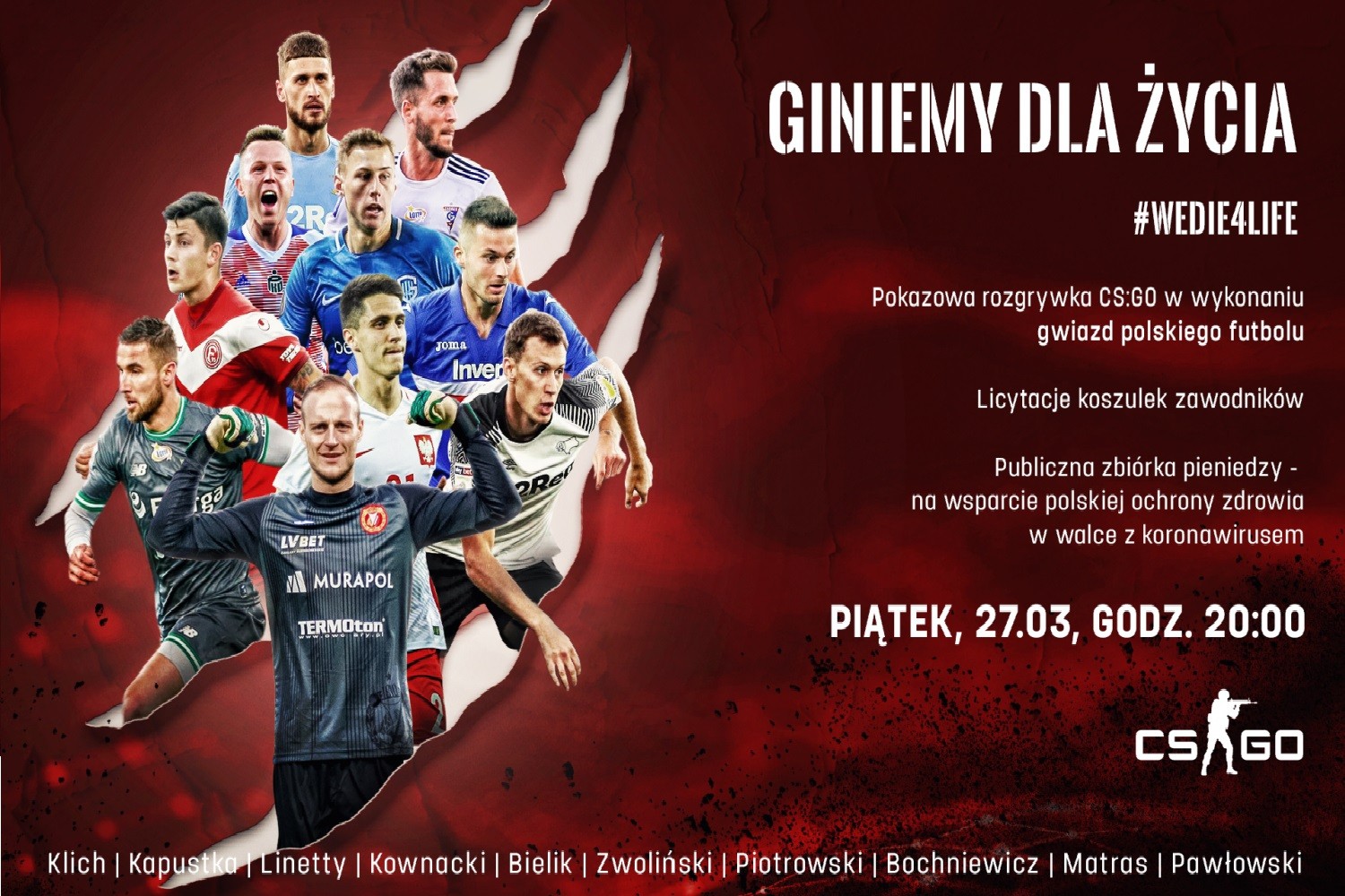 Polscy piłkarze ruszają z akcją „GINIEMY DLA ŻYCIA”. Organizują pokazowy mecz w CS:GO!