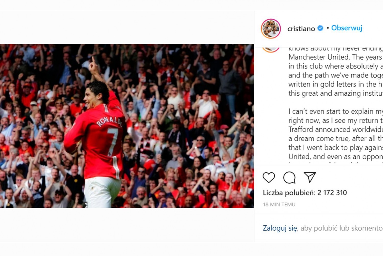 Cristiano Ronaldo z poruszającą wiadomością do kibiców Manchesteru United [OFICJALNIE]