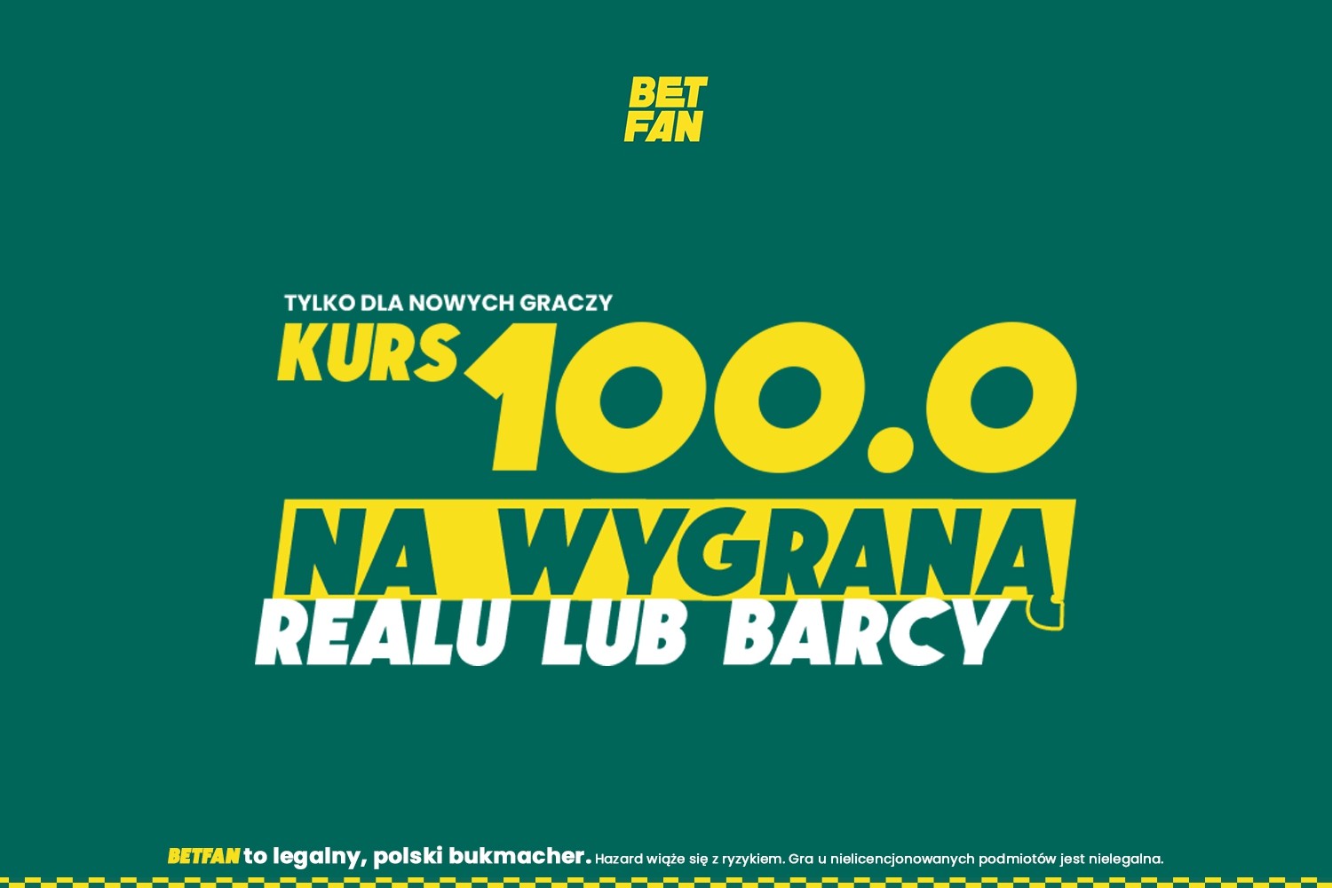 Kurs 100,0 na wygraną Realu Madryt lub FC Barcelony w El Clásico